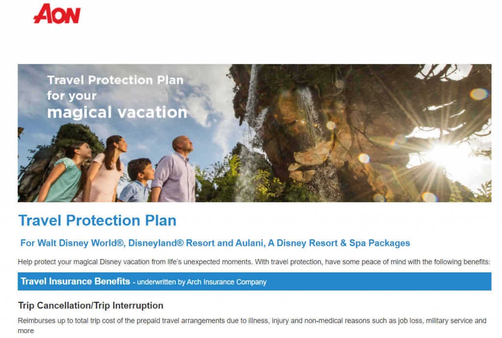 Disney World Travel Insurance with Aon