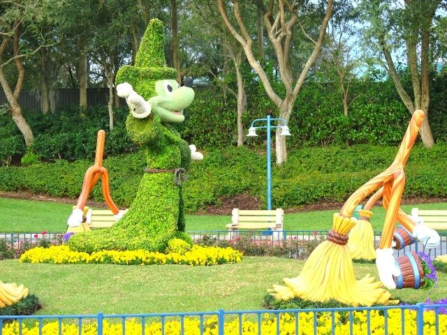 Mickey Mouse Topiary from Fantasia Film at Disney World Passholder benefits.