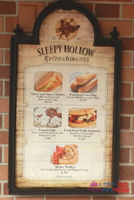 Magic Kingdom Sleepy Hollow Refreshments Waffles Menu