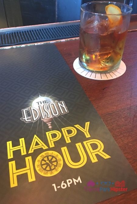 The Edison at Disney Springs Happy Hour Hours with Stiff Bourbon Drink