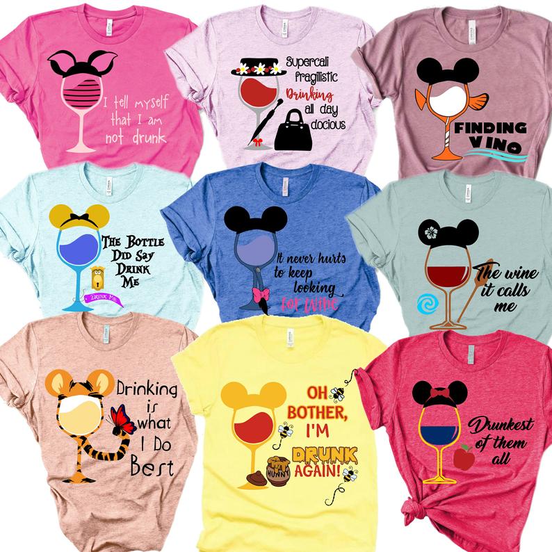 An Array of Epcot Drinking Around the World Shirts on Etsy