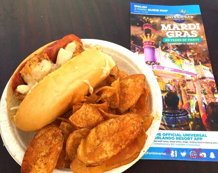 Universal Studios Mardi Gras Food Chicken Po Boy. Keep reading to get the best things to do at Universal Studios Orlando Florida.