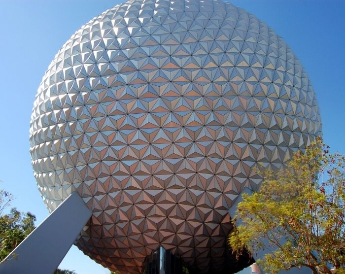Epcot Spaceship Earth in Orlando Florida. Keep reading to get the best hip packs and fanny packs for Disney World.
