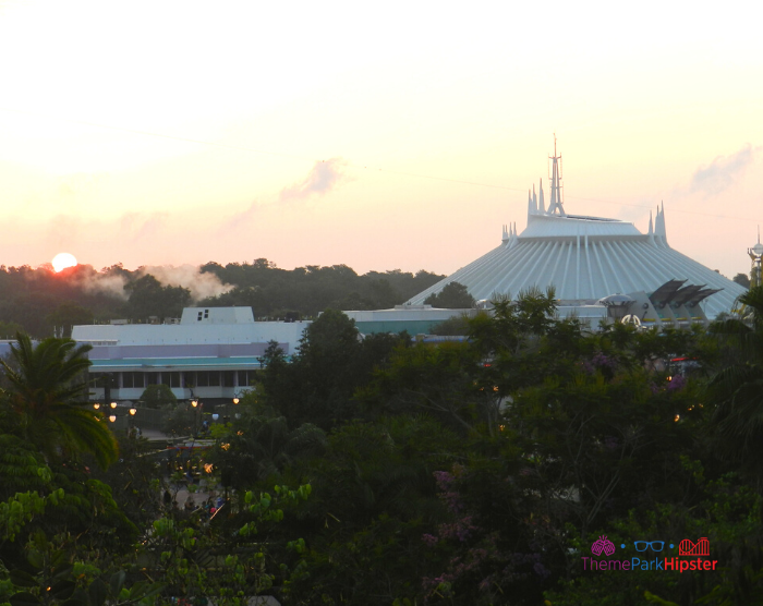 View of Space Mountain from Swiss Family Robinson Treehouse. Keep reading to get the best movies to watch for Disney World Magic Kingdom.