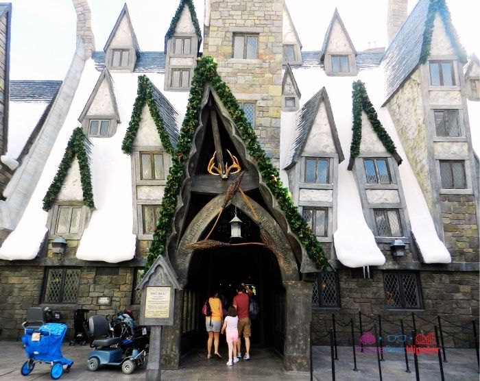 Front Entrance to the Three Broomsticks and Long Island Tea at Harry Potter World Universal. Keep reading to get the best things to do at Hogsmeade in Universal.
