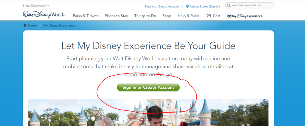 My Disney Experience Sign in and create account