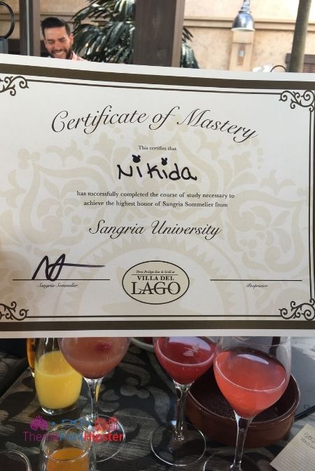Nikky J's Disney Sangria University Diploma with several colorful glasses of sangria below. Keep reading to discover more of the best things to do at Disney World for adults.