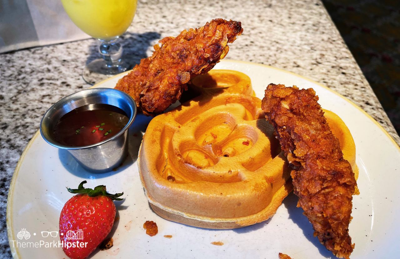 Disney's Grand Floridian Cafe Restaurant Mickey Mouse Waffles and Chicken. One of the best places to get breakfast at Disney World.