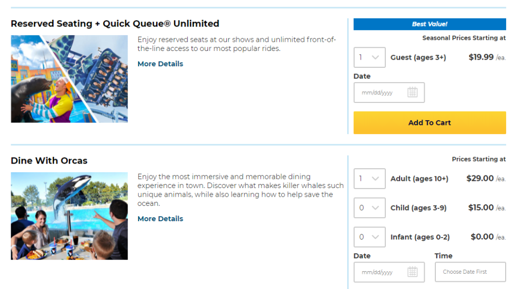 Quick Quick Reserve Seating Unlimited Pass helps avoid long SeaWorld wait times.
