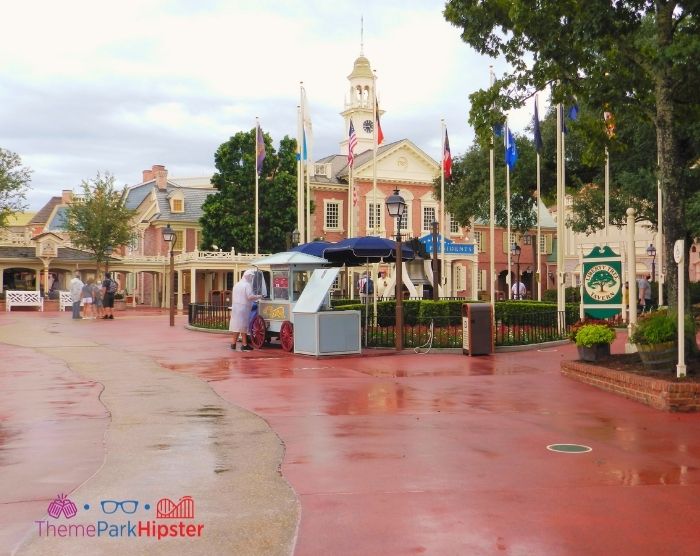 Rainy day in Liberty Square At Magic Kingdom Orlando Florida. Keep reading to learn what to pack and what to wear to Disney World in January.