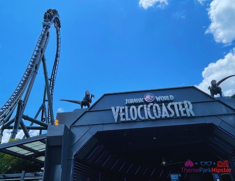 Velocicoaster ride Entrance at Universal Islands of Adventure. Keep reading to get the best Jurassic World Velocicoaster photos.