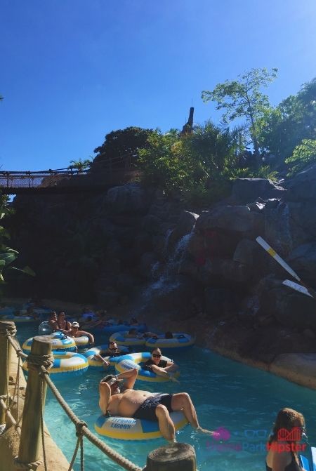 Typhoon Lagoon Lazy River in Florida Sun. Keep reading to see what's the best Disney water park in our Typhoon Lagoon vs Blizzard Beach guide!