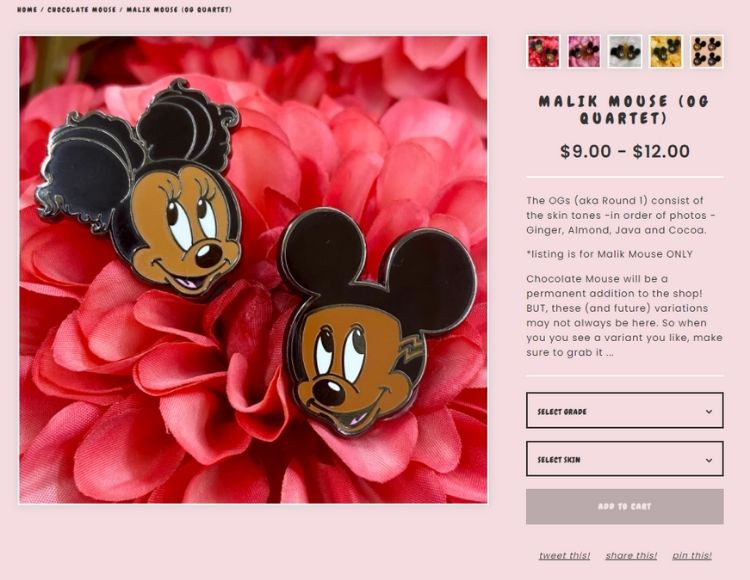 Chocolate Mini Me Disney Pin Shop Black Mickey and Minnie Mouse Malik Mouse