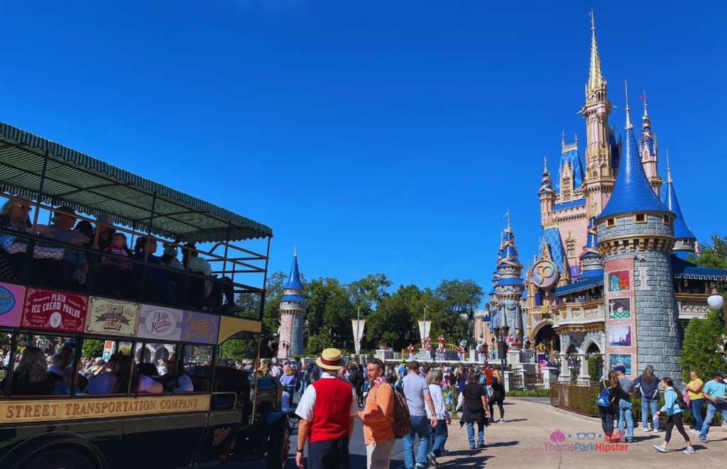 Cinderella Castle for 50th Anniversary Celebration with the Omnibus Lake Buena Vista Florida. Keep reading to know what the best days to visit Disney World parks and how to use the Disney World Crowd Calendar 2024.