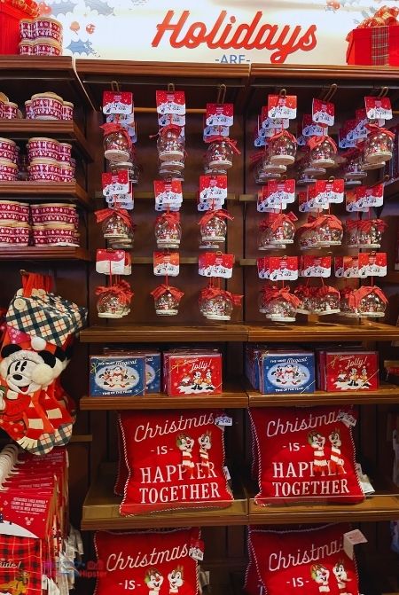 Disney Christmas ornaments and merchandise with Minnie Mouse Stockings and Chip and Dale Pillows