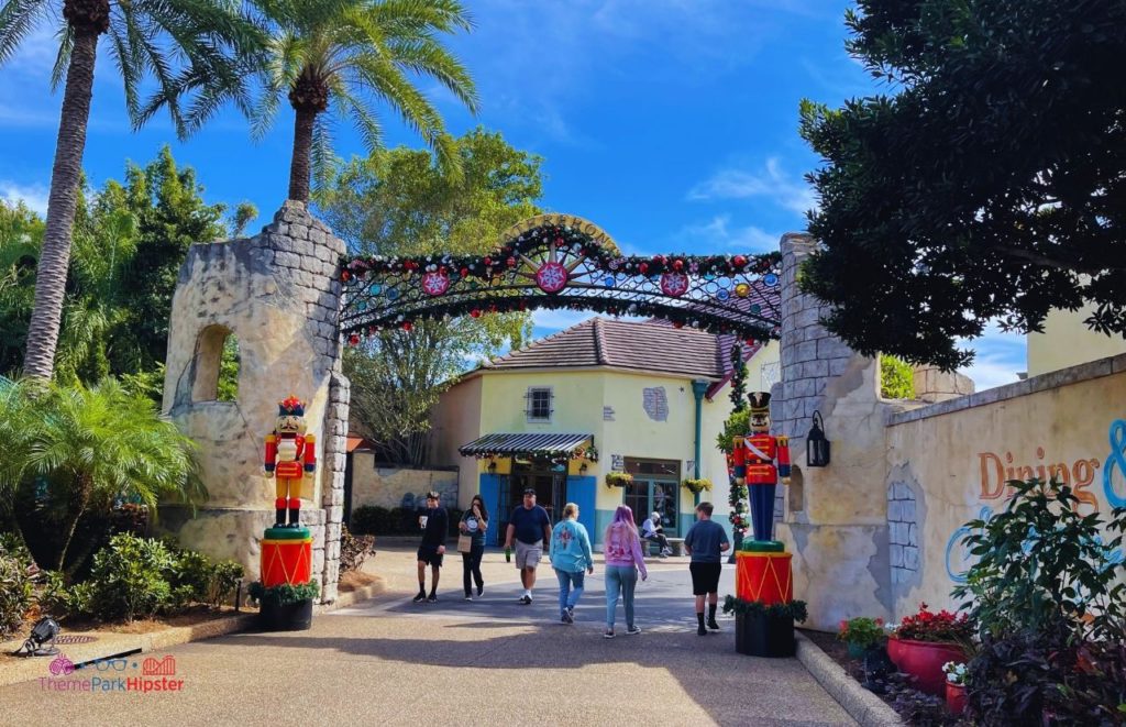 SeaWorld Christmas Celebration Entrance with Toy Soldiers. Keep reading to learn about Christmas at SeaWorld Orlando!