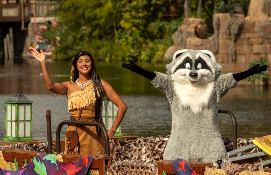 Pocahontas and Meeko sail down Discovery River as part of the holiday celebrations happening at Disney’s Animal Kingdom Kent Phillips photographer