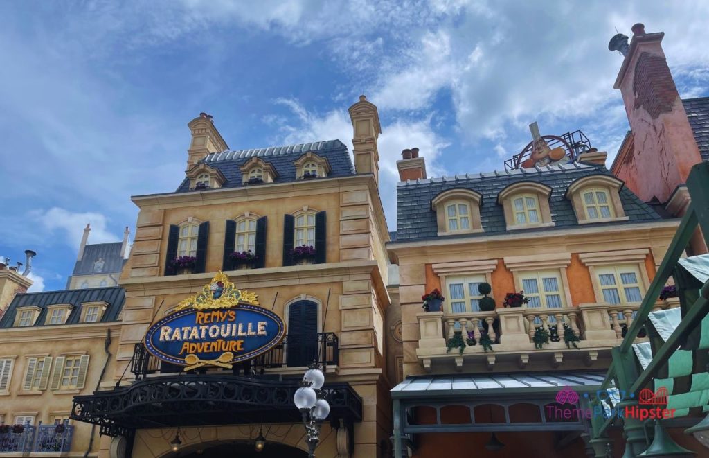 Remy’s Ratatouille Adventure Front Entrance. Keep reading to get the best things to do at Epcot Flower and Garden Festival.