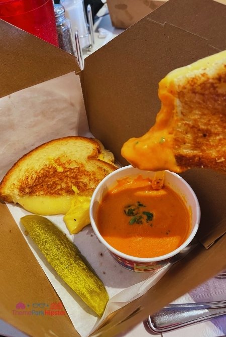 Disney Beach Club Resort Hotel Grilled Cheese Sandwich with Tomato Soup and Pickle