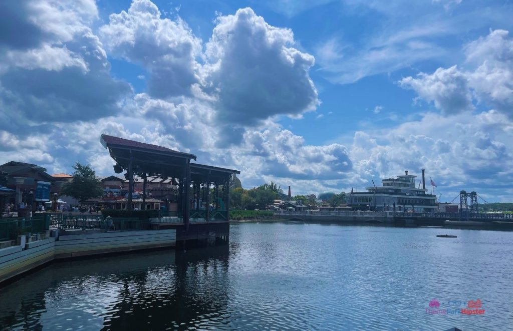 Lagoon View in Disney Springs from The Dockside Margarita. Keep reading to learn more about Dockside Margaritas at Disney Springs. 