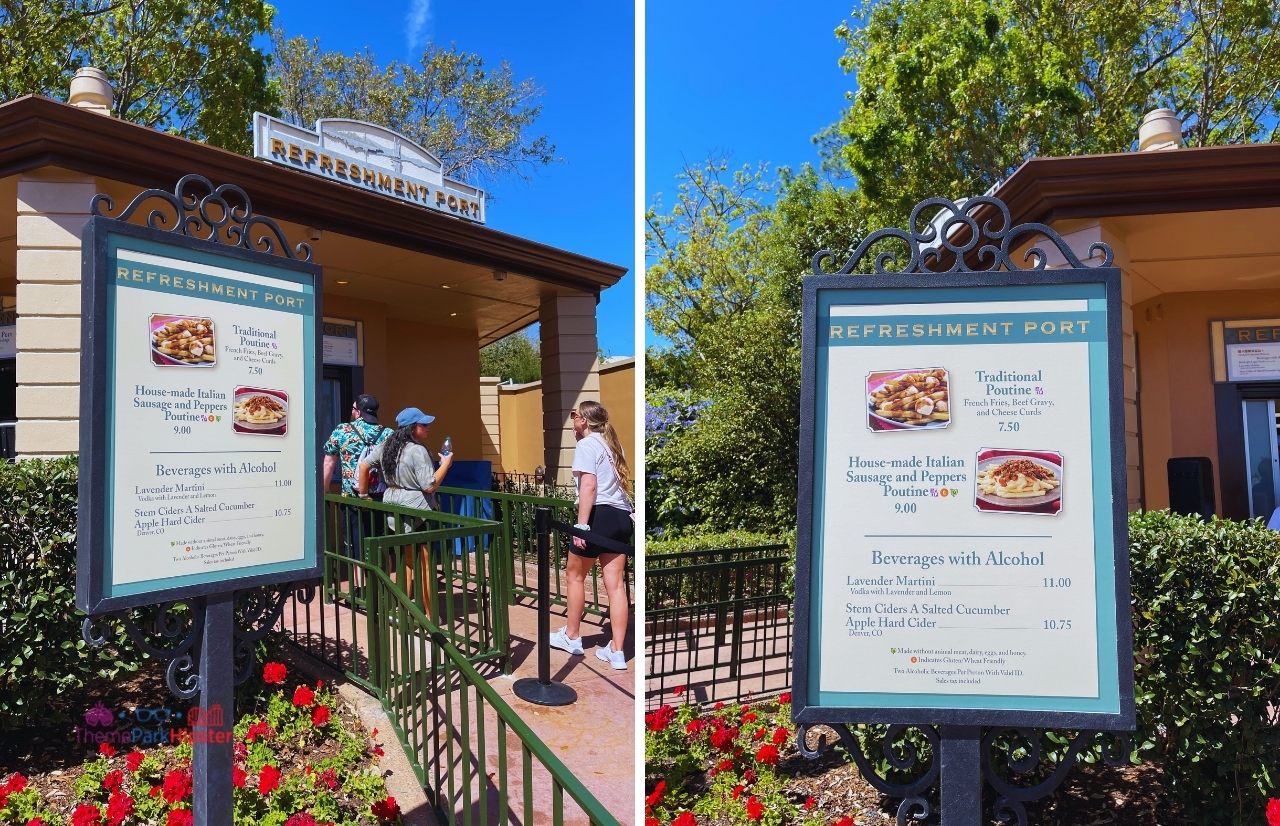 Epcot Flower and Garden Festival Refreshment Port near Canada with Poutine. Keep reading to get the best things to do at Epcot Flower and Garden Festival.