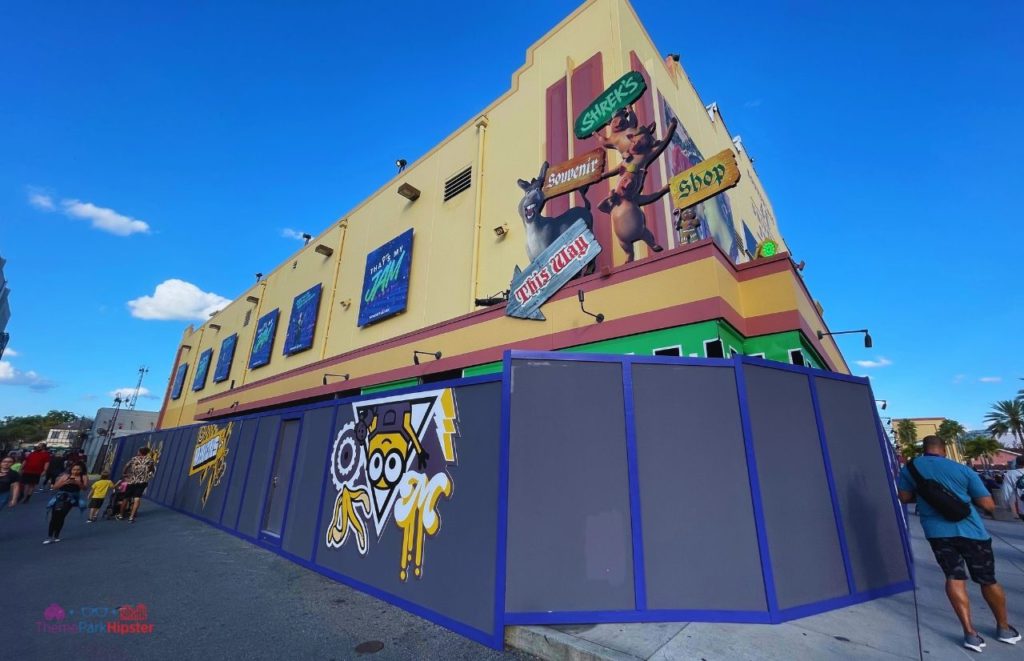 Former Shrek Attraction with construction showing Minions at Universal Studios Orlando