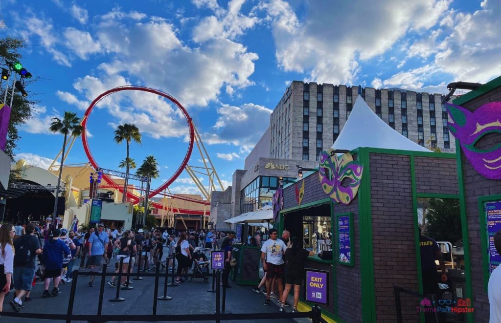 Hollywood Rip Ride Rockit Roller Coaster next to Jimmy Fallon Ride during Mardi Gras at Universal Studios Florida