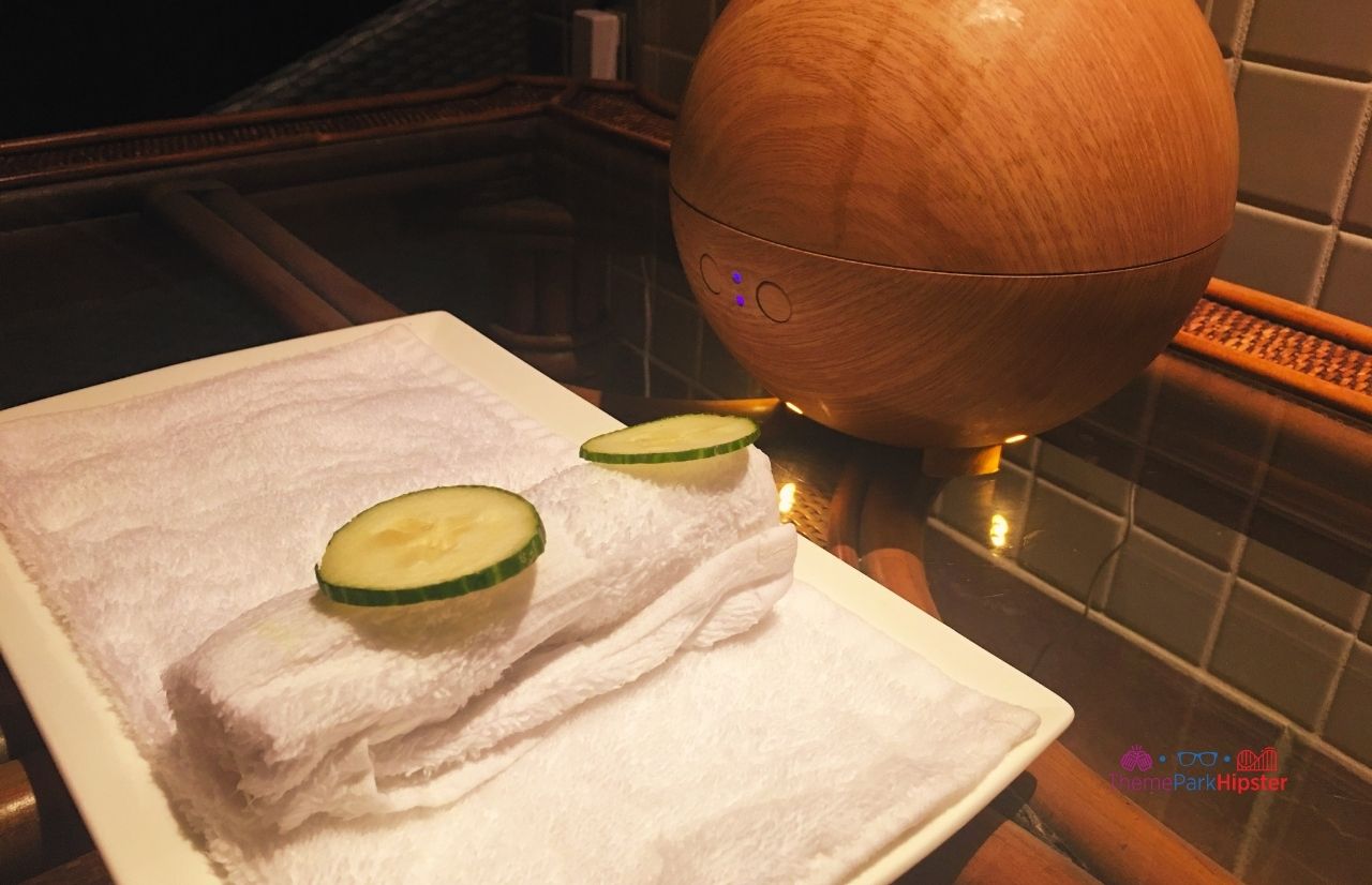 Mandara Spa Universal Orlando Portofino Bay Resort Cucumber on Towel. Keep reading to get the best things to do at Universal Orlando for adults.