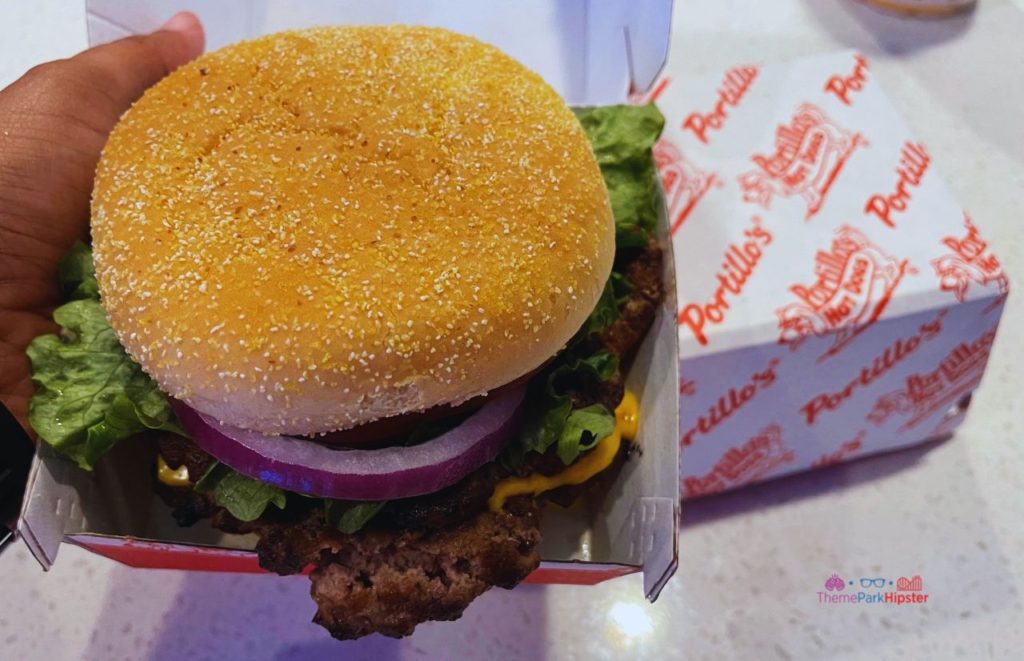 Portillo’s Burger Spot in Orlando Florida Double Cheeseburger. One of the best restaurants near SeaWorld.