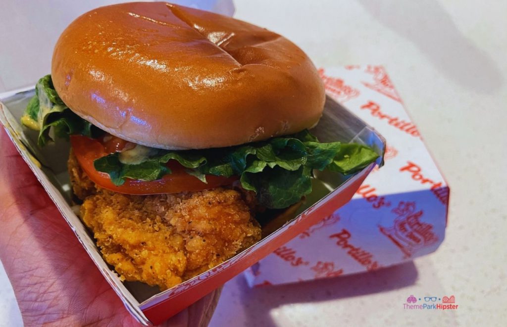 Portillo’s Burger Spot in Orlando Florida Spicy Chicken Sandwich. One of the best restaurants near SeaWorld.