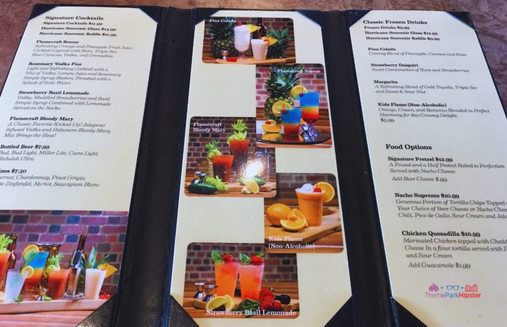 SeaWorld Orlando Flamecraft Bar Menu