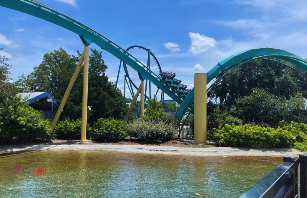 SeaWorld Orlando Resort Solo Trip Kraken Rollercoaster going over the hill.
