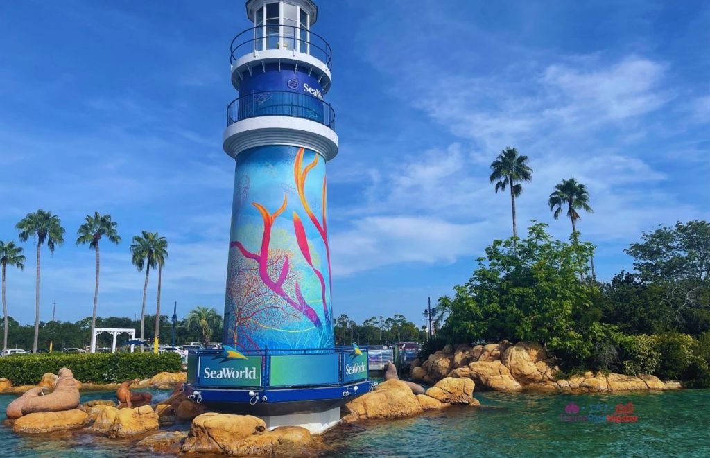 SeaWorld Orlando Lighthouse Entrance. Keep reading to know where to find cheap tickets for theme parks in Florida.