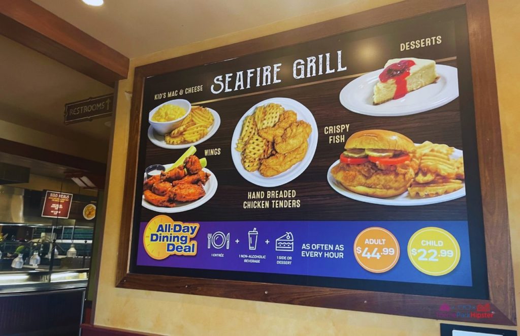SeaWorld Orlando Tips and Trick Seafire Grill Menu for the All Day Dining Deal. Keep reading to get the full SeaWorld Orlando parking travel guide.