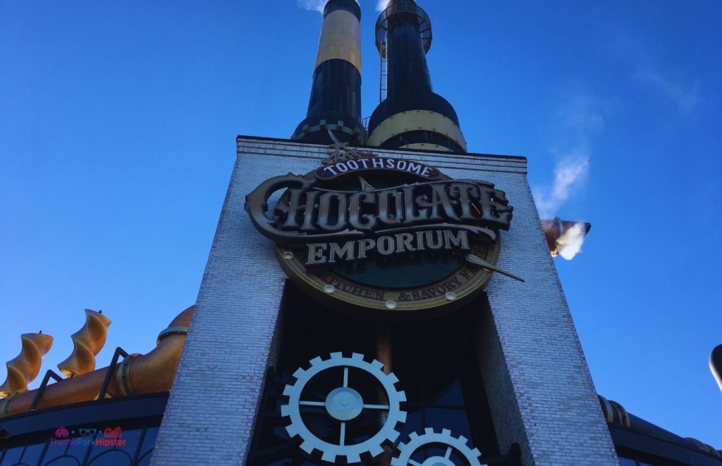 Toothsome Chocolate Emporium Exterior with smoke coming out the pipes
