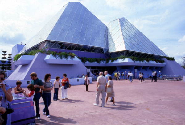 View showing pyramids at Imagination Pavilion Epcot 1982