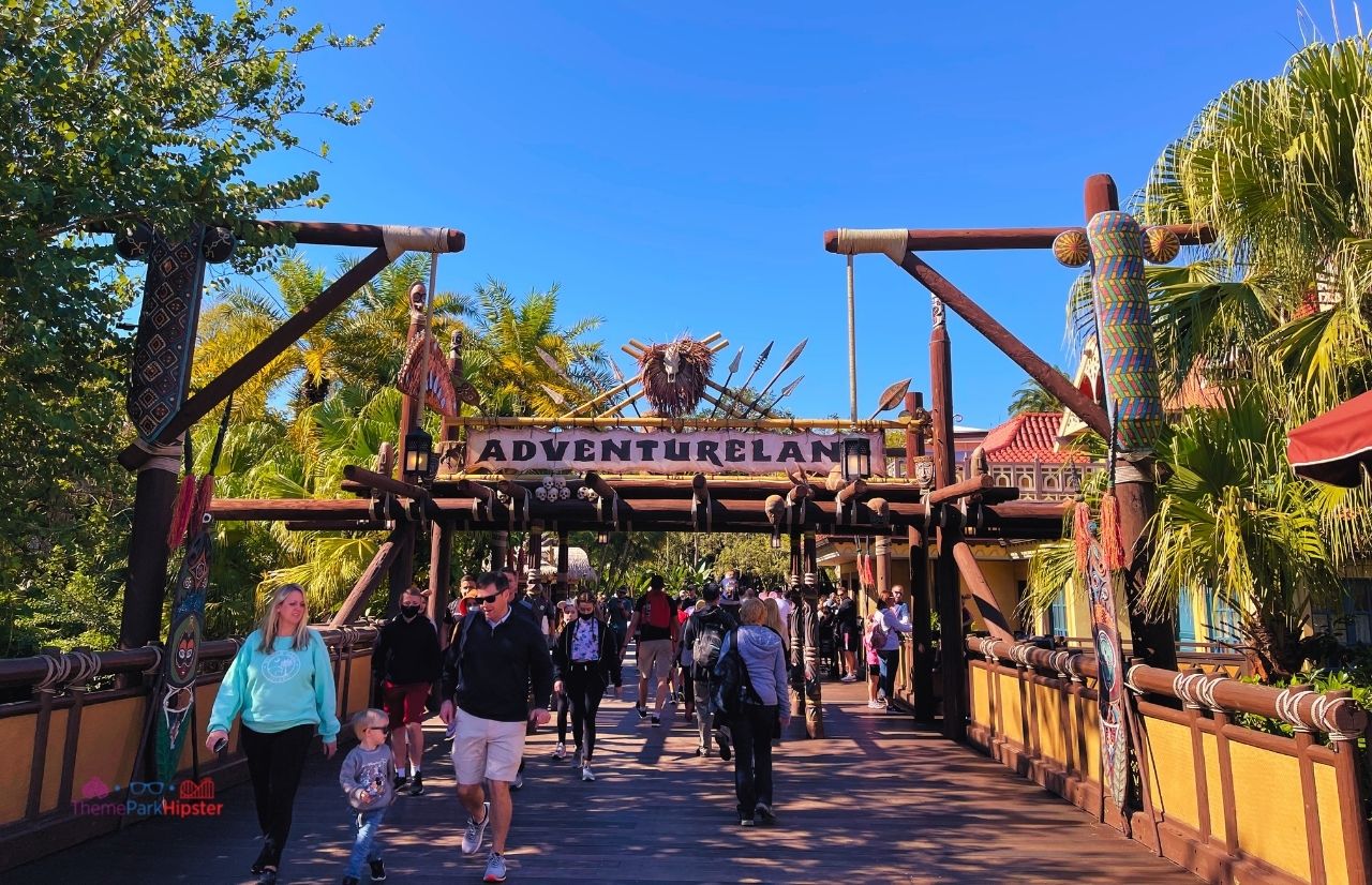 Disney Magic Kingdom Adventureland entrance going over the bridge