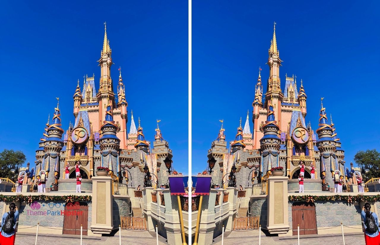 Disney Magic Kingdom Cinderella rose gold castle during the 50th Anniversary