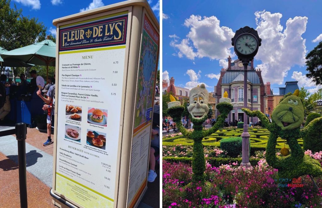 Epcot Flower and Garden Festival France Pavilion Topiary and Menu. Keep reading to see the best epcot flower and garden topiaries through the years!
