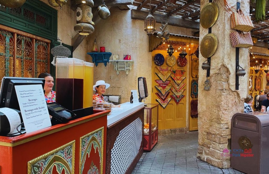 Epcot Morocco Pavilion Drink Kiosk and Tangier Trades.