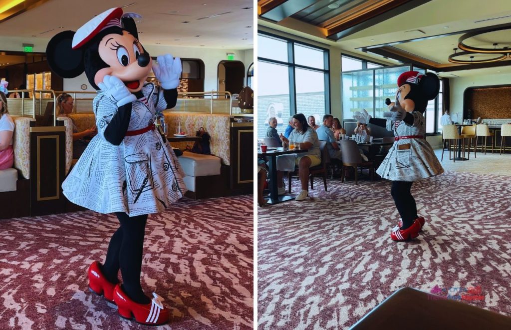 Topolino’s Terrace at Disney’s Riviera Resort Minnie Mouse in black and white with red dress for character dining