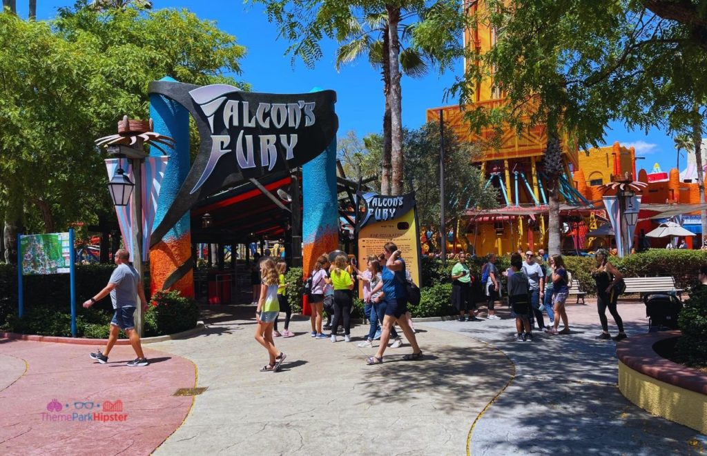 Busch Gardens Tampa Bay falcon's fury entrance. Keep reading to learn how to find cheap Busch Gardens tickets.