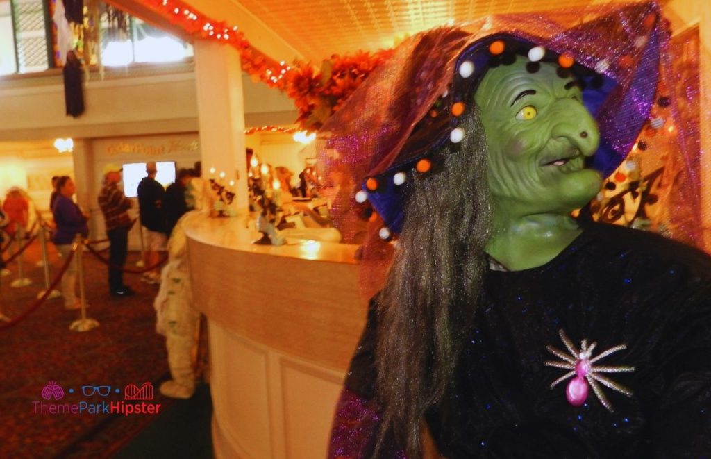 Cedar Point Green Witch in Lobby of Hotel Breakers at Halloweekends