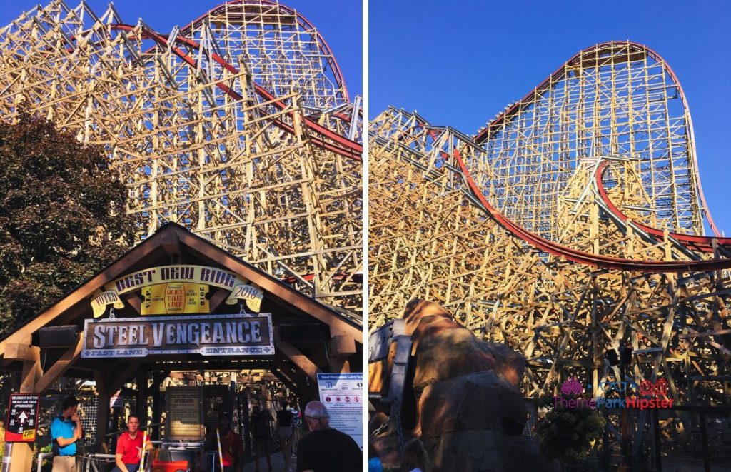 Cedar Point Steel Vengeance Roller Coaster Entrance area and drop. Keep reading to get the full guide on the Cedar Point Season Pass Benefits and Cost.