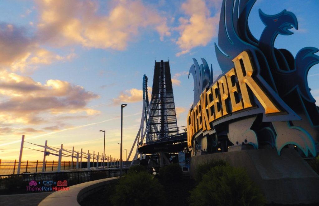 Cedar Point Sunrise over Gatekeeper roller coaster. Theme Park Writers and Experts on ThemeParkHipster.