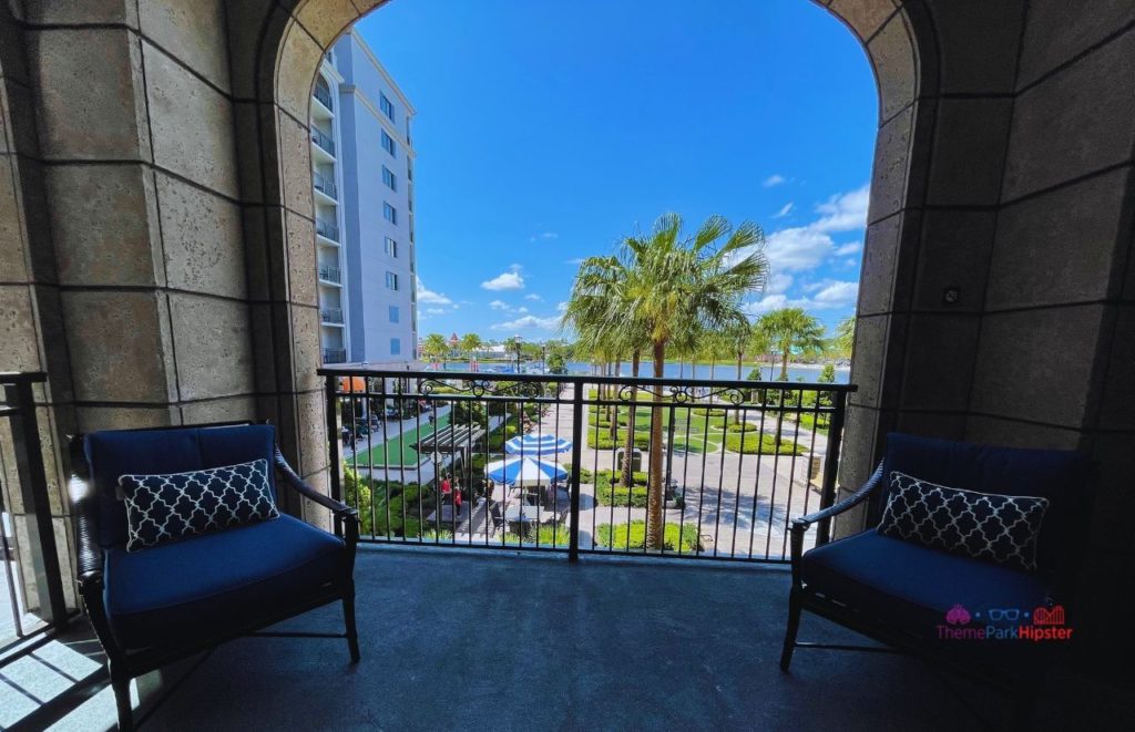 Disney Riviera Resort outdoor patio overlooking lagoon