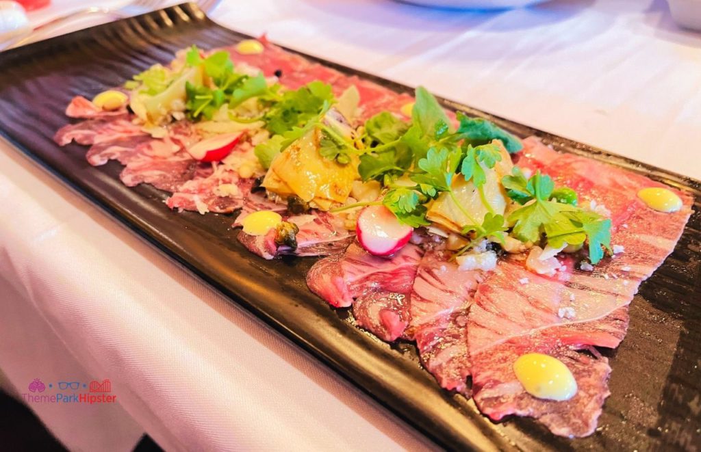 Yachtsman Steakhouse Yacht and Beach Club Resort Walt DIsney World Beef Carpaccio. Keep reading to know when is the Slowest Time at Disney World.