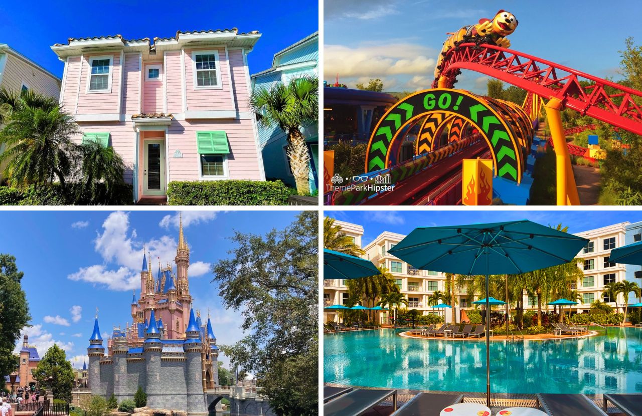 Best Resorts in Orlando that Are Not Disney World with Cinderella Castle Toy Story Roller Coaster and Pool in the Florida Sun