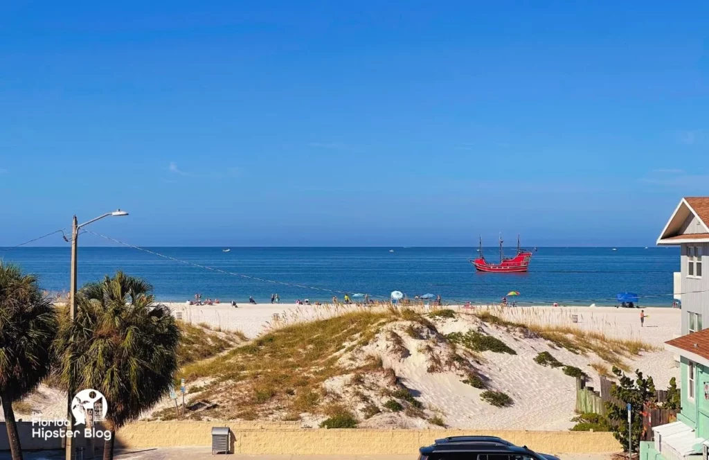 The-Avalon-Hotel-in-Clearwater.-One-of-the-best-places-to-stay-in-Tampa.-Gulf-of-Mexico-beach-View-from-the-balcony-with-Pirate-ship