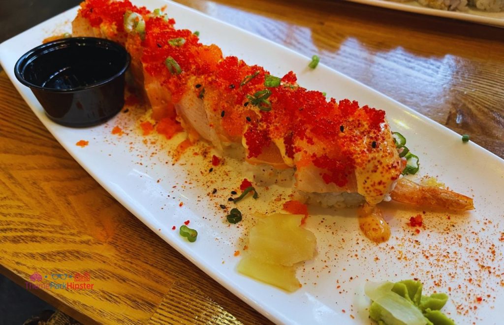 Universal Orlando Resort Cowfish Restaurant in Citywalk sushi roll. Keep reading to get the full Guide to Universal CityWalk Orlando with photos, restaurants, parking and more!